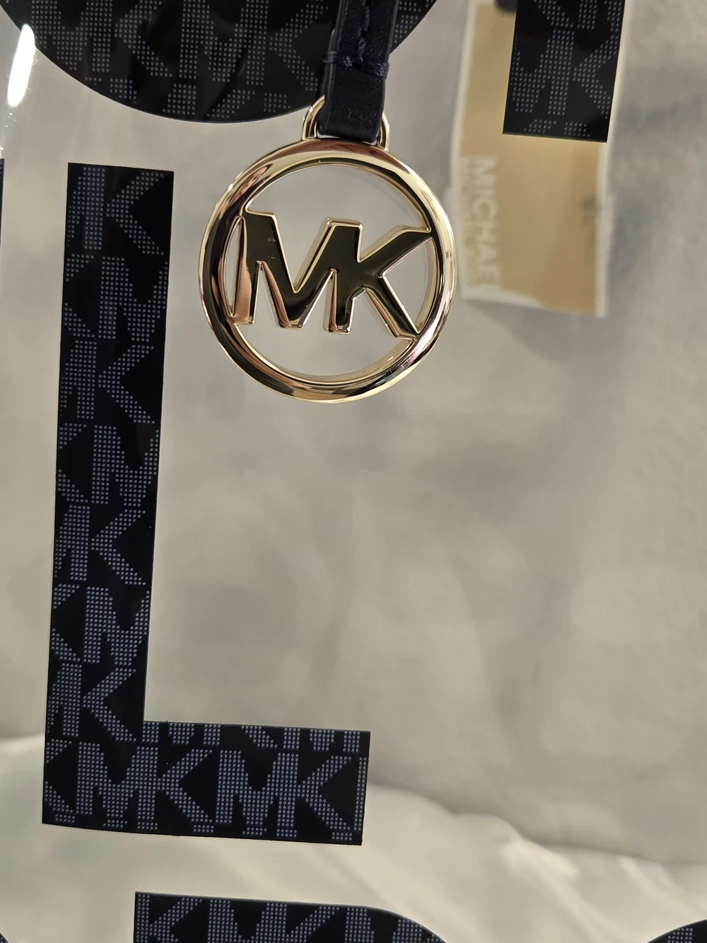 Michael Kors NWT Transparent Tote with Navy Blue Logo and Gold MK Charm - Picture 9 of 10